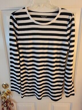 Merona Black and White Striped Long Sleeve Tee